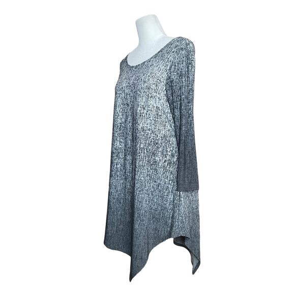 Clara Sun Woo Artsy Asymmetrical Tunic Top Gray Black Slinky Blouse Women's XS‎ - Picture 3 of 9
